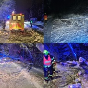 Těžká noc hasičů, popadané stromy, zřícená stodola i pacient bez kyslíku