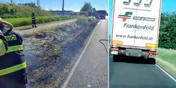 Kamion jedoucí bez pneumatiky zapálil trávu u silnice