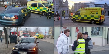 Střet vozu taxi s dalším autem v Plzni na Americké