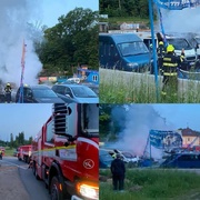 Oheň zničil tři dodávky, dva karavany a jedno osobní vozidlo