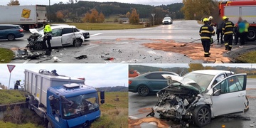 Střet dvou osobních vozů s nákladním