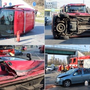 Po nehodě na Jateční  zůstalo auto na boku