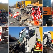 Kamion smetl auto silničářů