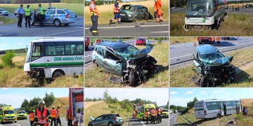 Čelní střet autobusu s autem - více zraněných