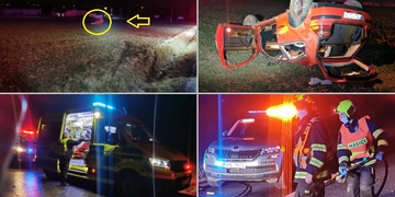 Auto s tříčlennou posádkou mladíků rolovalo polem desítky metrů