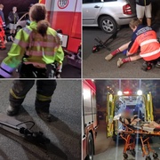 Postarší opilý koloběžkář versus zaparkované auto
