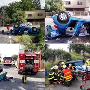 Auto po havárii zůstalo na střeše
