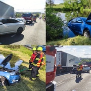 Po střetu skončil jeden z vozů v rybníku