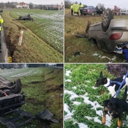Auto metalo kozelce po poli
