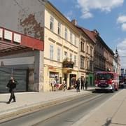 Požár v centru Plzně v Pražské ulici