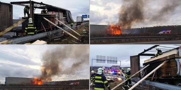 Na dálnici D5 hořel kamion