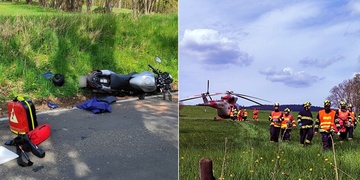 Střet motocyklu s osobním vozem, na místo musel letět vrtulník LZS