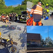 Motorkář se v kraťasech a tričku smýkal štěrkem více než deset metrů