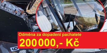 Útočník v Plzni zničil vrtulník - odměna za dopadení je 200.000 korun