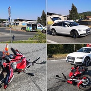 Střet osobního vozu s motocyklem