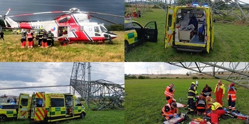 Pád stožáru elektrického vedení, na místě je těžce zraněný