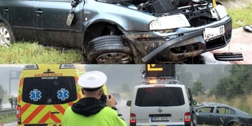 Na D5 se převrátilo auto – tři zranění