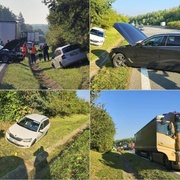 Střet dvou aut a kamionu na dálnici