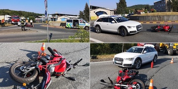Střet osobního vozu s motocyklem