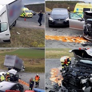 Čelní střet osobního vozu s nákladním