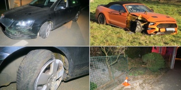 Auto na zahradě, poražený sloup i převrácená čtyřkolka