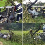 Auto po nárazu do stromu začalo hořet