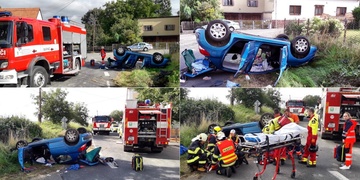 Auto po havárii zůstalo na střeše