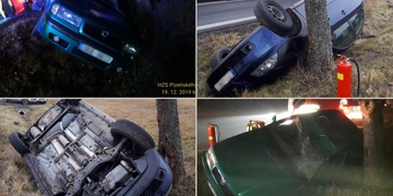 Další dva vozy mimo silnici ve stromech