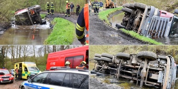 Řidič se s nákladním vozem převrátil do náhonu