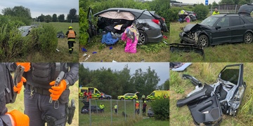 Vážná dopravní nehoda u Litic, po střetu dvě vozidla vyletěla z vozovky