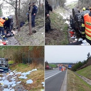 Auto vyjelo z dálnice a převrátilo se na střechu