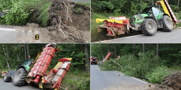 Traktor porazil vzrostlý strom a zapadl do příkopu