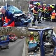 Vážná dopravní nehoda, hasiči vyprošťují mladého muže