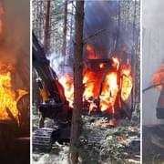 Stroj pracující v lese pohltily plameny