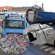 Kamion uvízl v centru Plzně a poškodil auta