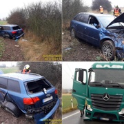 Po střetu s kamionem skončilo auto v poli