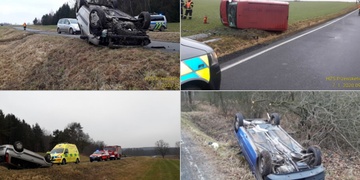 Tři převrácené vozy za dopoledne