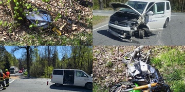 Vážná dopravní nehoda - čelní střet motocyklu s dodávkou