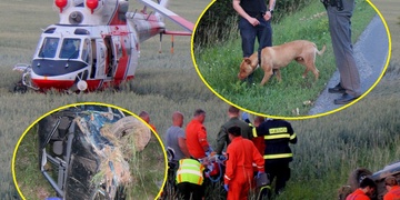 Muž a pes vyletěli z vozu, který se pak na ně převrátil - Aktualizace: Muž později zemřel