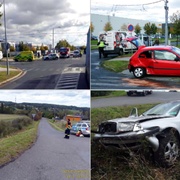Jedno auto skončilo ve sloupu, druhé v příkopu