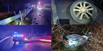 Vůz vyletěl ze silnice, zdemoloval svodidla a skončil o desítky metrů dál v křoví