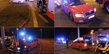 Auto po smyku skončilo v kolejišti