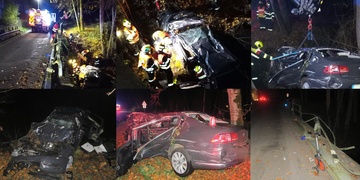 Opilý řidič s vozem prakticky přeskočil řeku a zůstal zaklíněný v jeho vraku