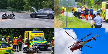 Střet osobního vozu s motorkářem, na místě přistával vrtulník LZS