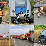 Vlak rozmetal dodávku i vozík s krávou