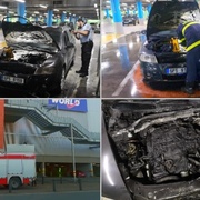Požár vozu v podzemních garážích Olympie