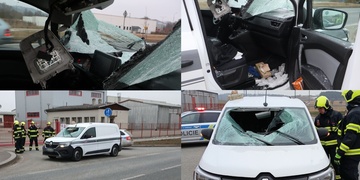 Z kamionu se uvolnil veliký kus ledu a proletěl čelním sklem protijedoucího vozu