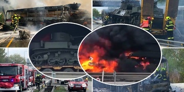 Kamion vezoucí tanky do Plzně havaroval v Praze s vězeňským autobusem