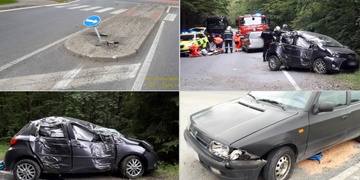 Jeden řidič vyletěl ze silnice, druhý zřejmě přehlédl kruháč