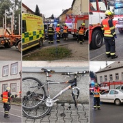 Senior vedoucí jízdní kolo vstoupil přímo před přijíždějící kamion